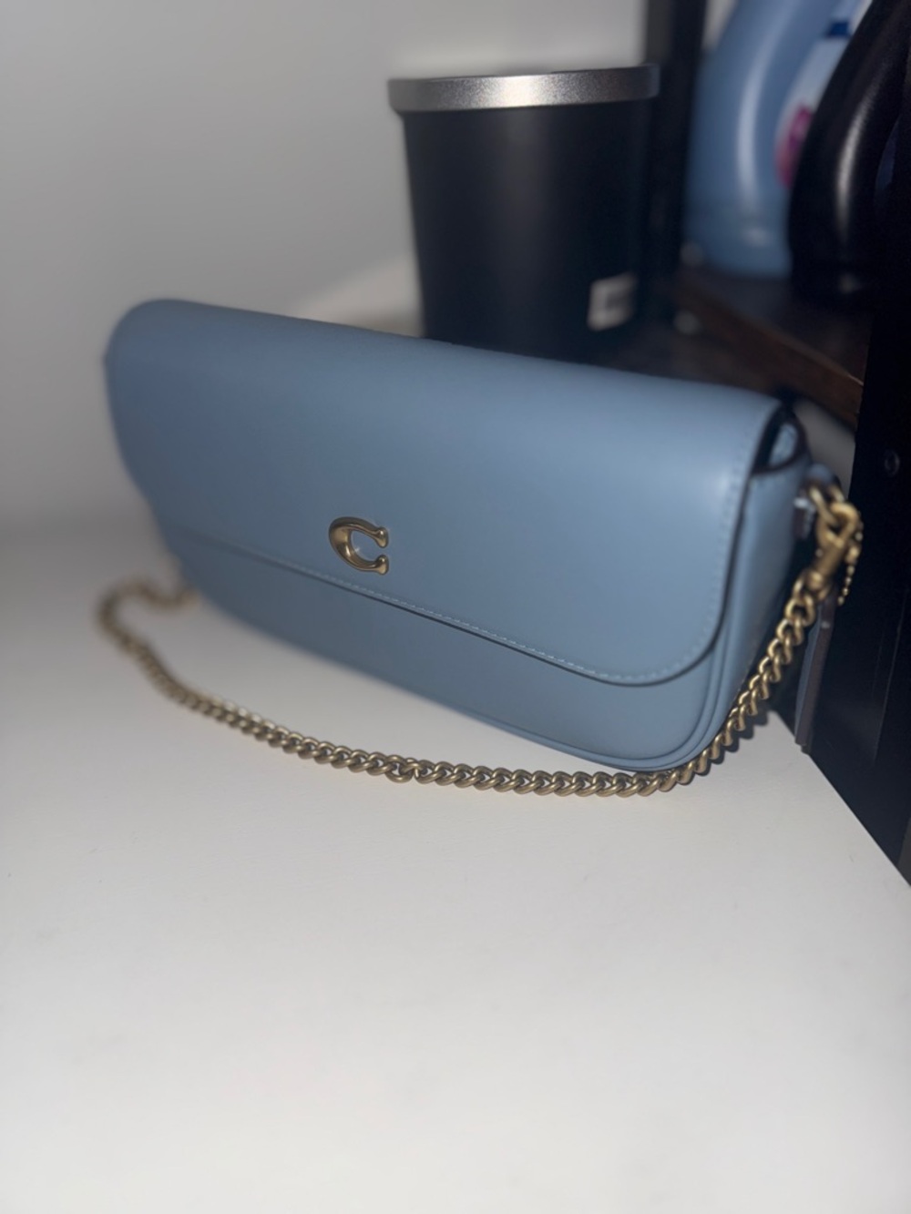 ❌❌SOLD❌❌ Coach Brook Flap Chain Bag Blue Refined Calf Leather Gold Hardware - Picture 5 of 8